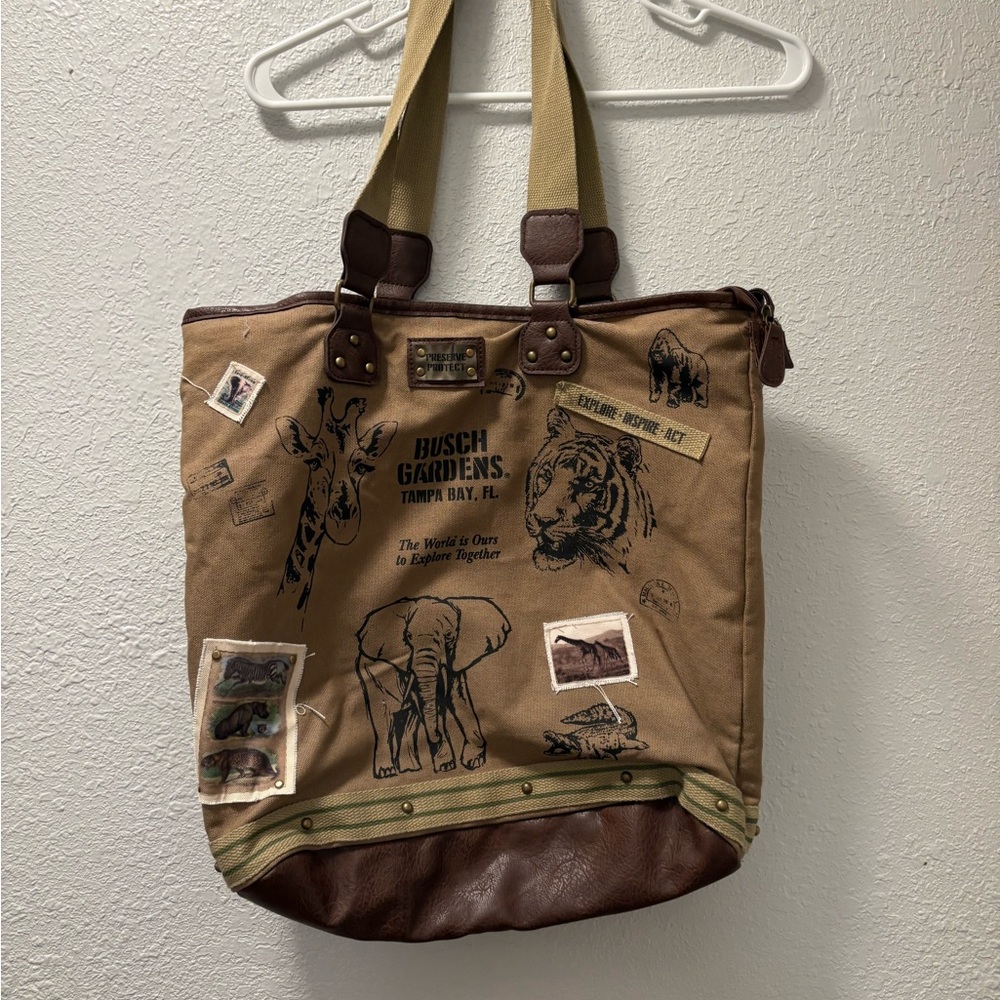 Safari Tote Bag - Tan and Brown Busch gardens animal